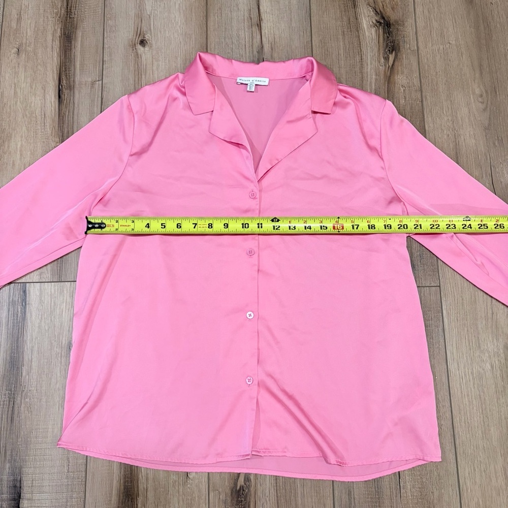 Maison d’Amélie Paris Pink Button Front Blouse Women L Capsule Elevated Chic - Picture 5 of 8
